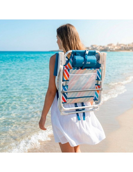 Cadeira de praia multicolor com bolsos e alças de transporte 50x55x80 cm
