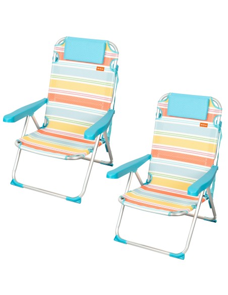 Pack de 2 cadeiras de praia multiposições 48x60x90 cm com riscas coloridas