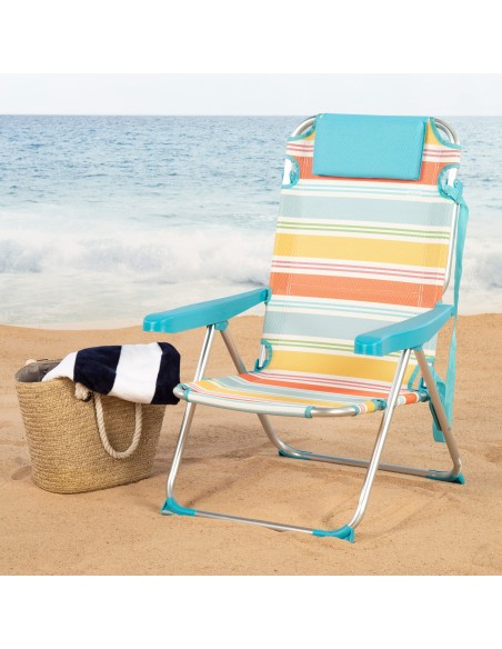 Pack de 2 cadeiras de praia multiposições 48x60x90 cm com riscas coloridas