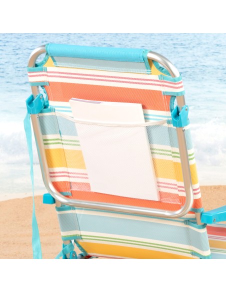 Pack de 2 cadeiras de praia multiposições 48x60x90 cm com riscas coloridas