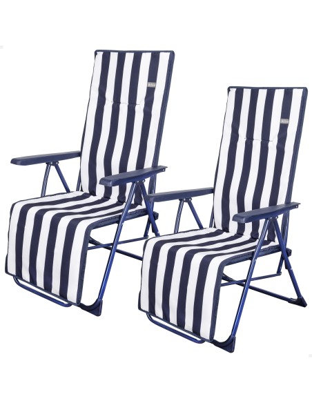 Pack de 2 espreguiçadeiras dobráveis 147x48x70 cm com riscas náuticas