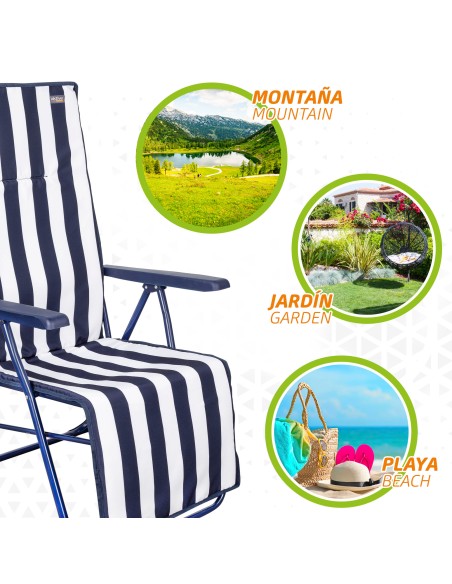 Pack de 2 espreguiçadeiras dobráveis 147x48x70 cm com riscas náuticas