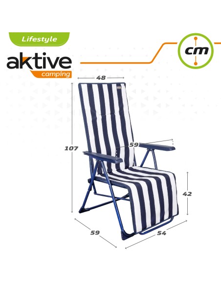 Pack de 2 espreguiçadeiras dobráveis 147x48x70 cm com riscas náuticas