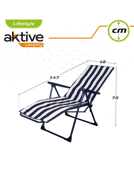 Pack de 2 espreguiçadeiras dobráveis 147x48x70 cm com riscas náuticas