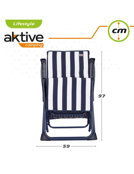 Pack de 2 espreguiçadeiras dobráveis 147x48x70 cm com riscas náuticas
