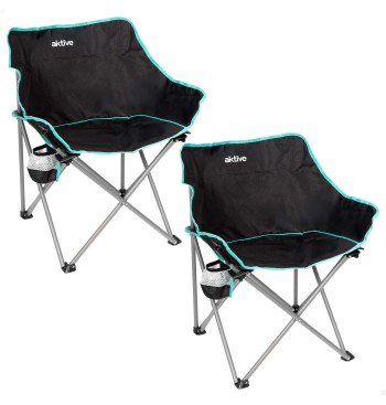 Pack de 2 cadeiras de campismo dobráveis pretas 50x47x74...