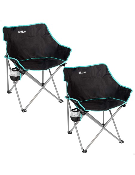 Pack de 2 cadeiras de campismo dobráveis pretas 50x47x74 cm com porta-copos
