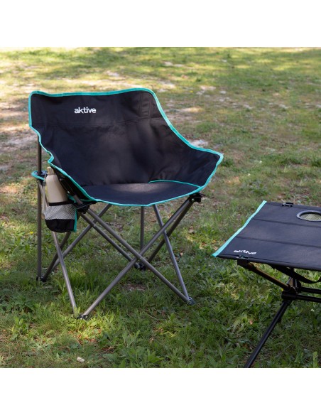 Pack de 2 cadeiras de campismo dobráveis pretas 50x47x74 cm com porta-copos