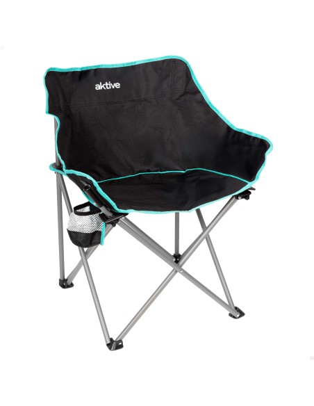 Pack de 2 cadeiras de campismo dobráveis pretas 50x47x74 cm com porta-copos