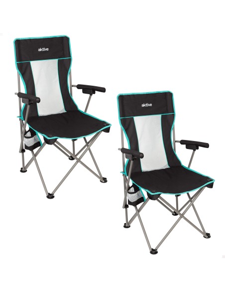 Pack de 2 cadeiras de campismo dobráveis de luxo 48x48x102 cm com encosto em rede