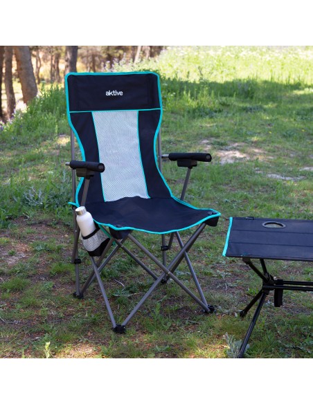 Pack de 2 cadeiras de campismo dobráveis de luxo 48x48x102 cm com encosto em rede