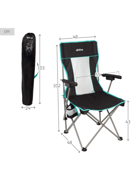 Pack de 2 cadeiras de campismo dobráveis de luxo 48x48x102 cm com encosto em rede