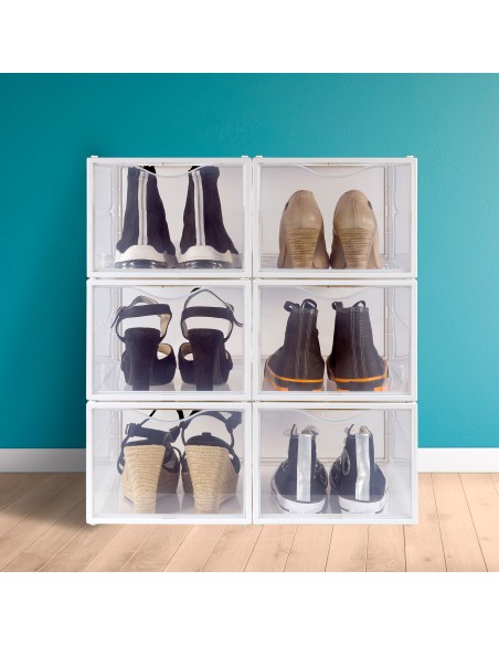 Max Home Pacote com 6 caixas de sapatos transparentes, empilháveis e anti-inclinação ap. Frente T.46