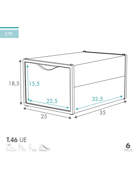Max Home Pacote com 6 caixas de sapatos transparentes, empilháveis e anti-inclinação ap. Frente T.46