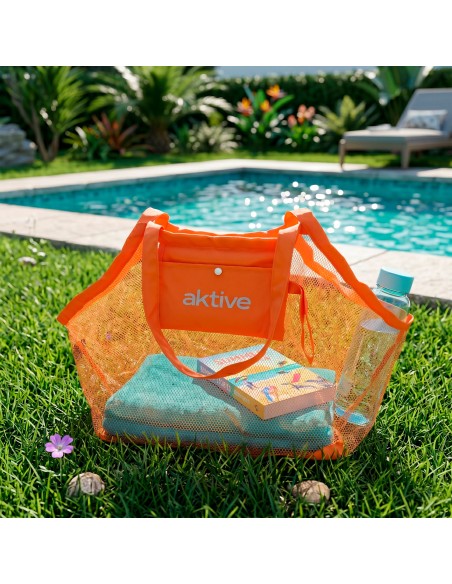 Bolsa de praia dobrável em rede 45x30x45 cm laranja