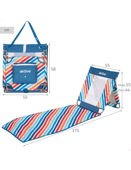 Tapete de praia reclinável multicolorido com cooler
