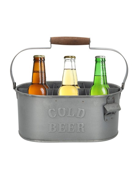 Porta bebidas para 6 garrafas com abridor de design antigo