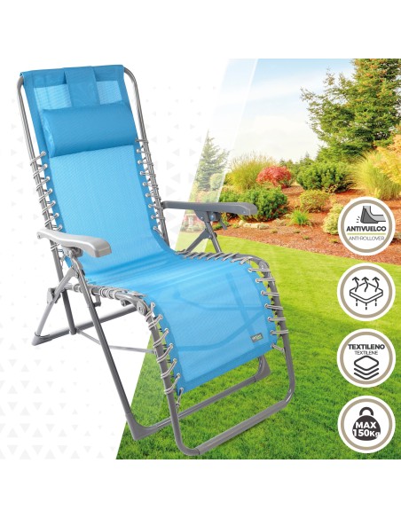 Espreguiçadeira de jardim dobrável de gravidade zero azul com almofada