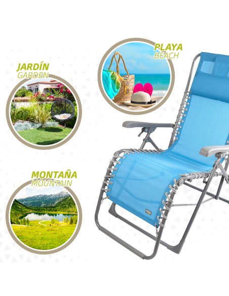 Espreguiçadeira de jardim dobrável de gravidade zero azul com almofada