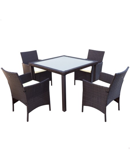 Conjunto grande de mesa de jardim de vime e 4 cadeiras