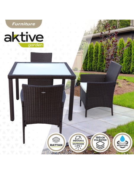 Conjunto grande de mesa de jardim de vime e 4 cadeiras