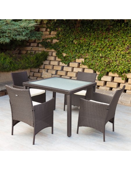 Conjunto grande de mesa de jardim de vime e 4 cadeiras