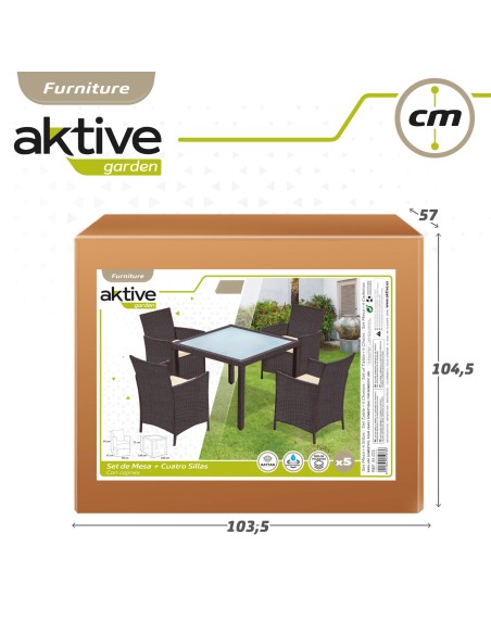 Conjunto grande de mesa de jardim de vime e 4 cadeiras