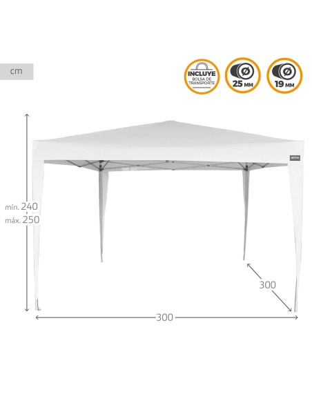 Gazebo dobrável ajustável em altura 300x300x240/250 cm branco