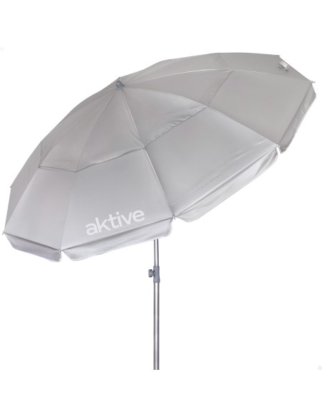 Guarda-sol de praia, 10 varetas, 220 cm, cinza, inclinável, UV50