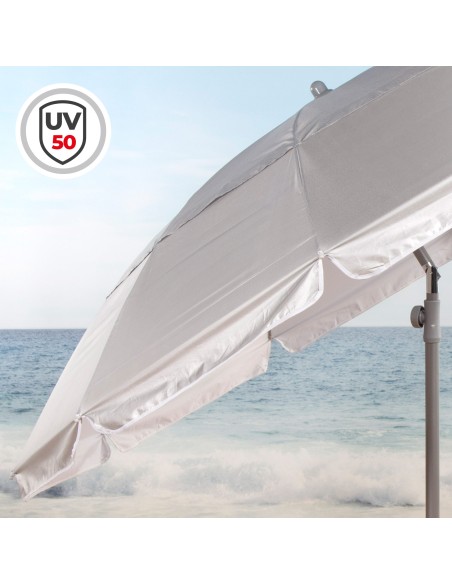 Guarda-sol de praia, 10 varetas, 220 cm, cinza, inclinável, UV50
