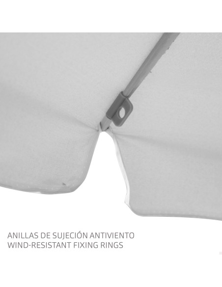 Guarda-sol de praia, 10 varetas, 220 cm, cinza, inclinável, UV50