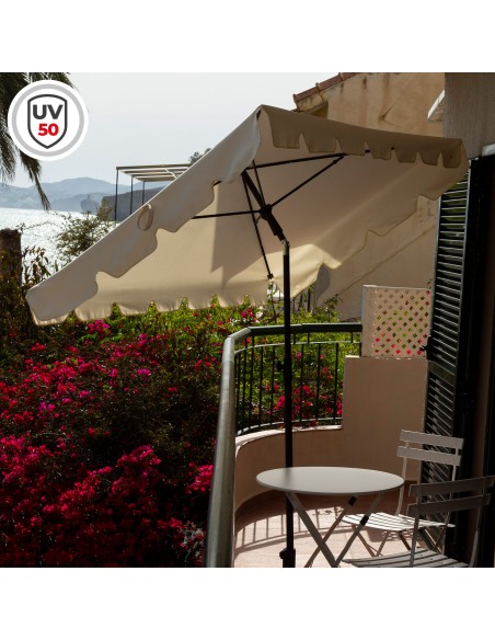Guarda-sol retangular basculante 200x125 cm cor creme