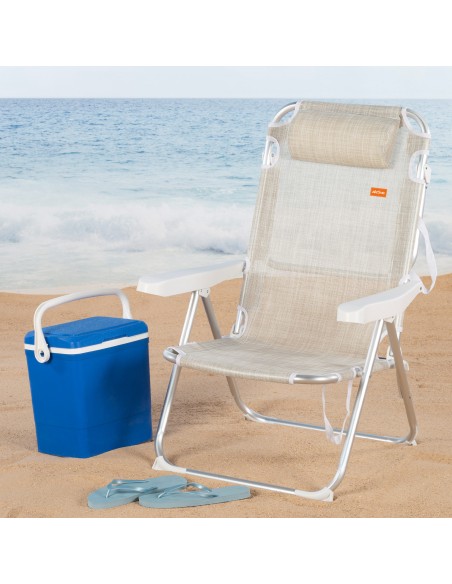 Cadeira de praia multiposições 48x60x90 cm bege