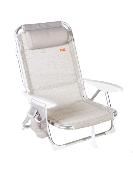Cadeira de praia baixa multiposição XL 51x45x76 cm bege