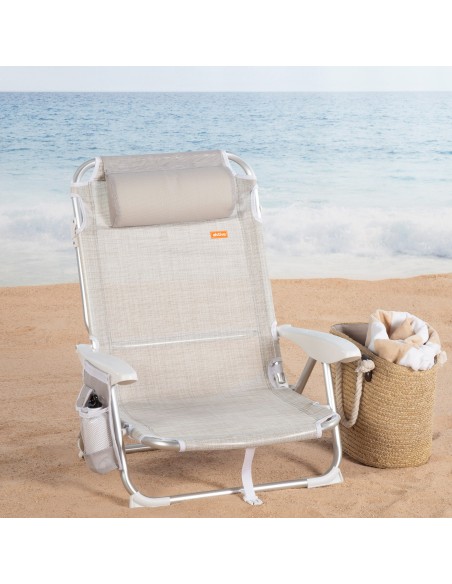 Cadeira de praia baixa multiposição XL 51x45x76 cm bege