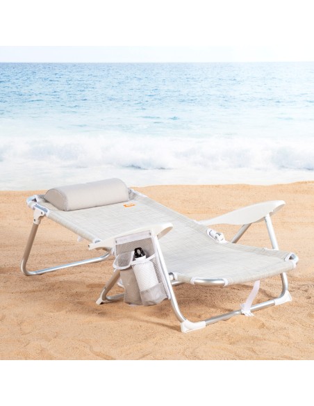 Cadeira de praia baixa multiposição XL 51x45x76 cm bege
