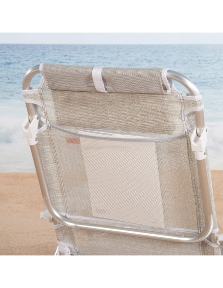 Cadeira de praia baixa multiposição XL 51x45x76 cm bege