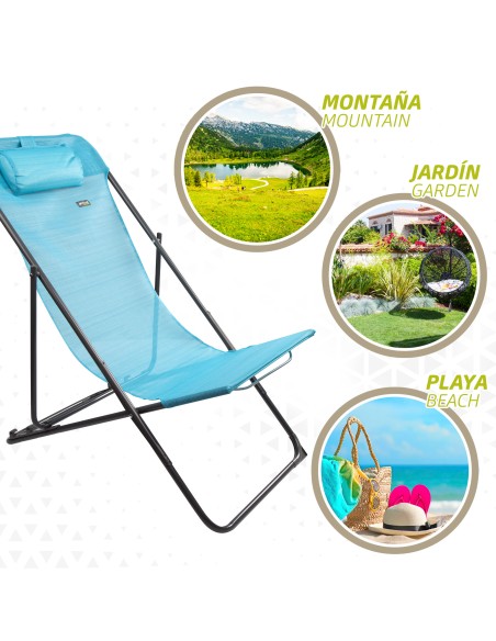 Rede de jardim dobrável multiposições azul com almofada