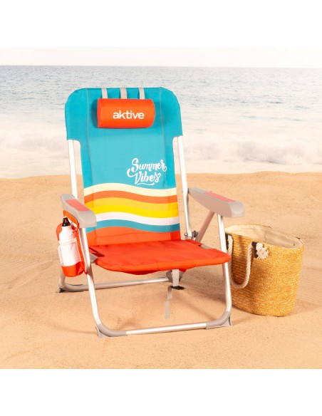 Cadeira de praia multifuncional 50x60x85 cm multicolorida com bolsos