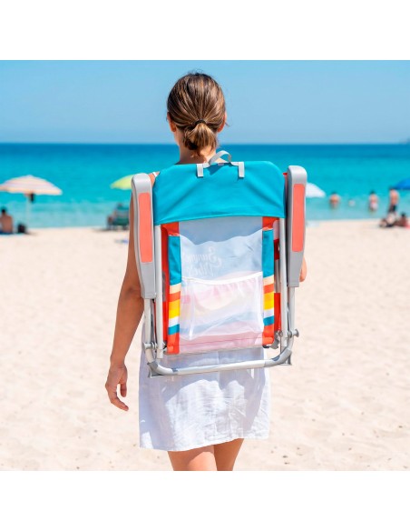 Cadeira de praia multifuncional 50x60x85 cm multicolorida com bolsos