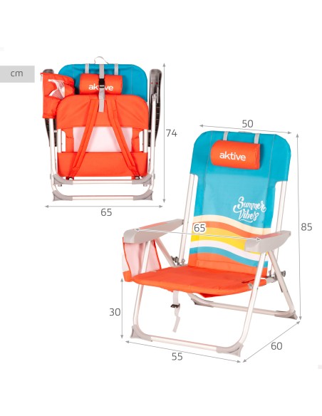 Cadeira de praia multifuncional 50x60x85 cm multicolorida com bolsos