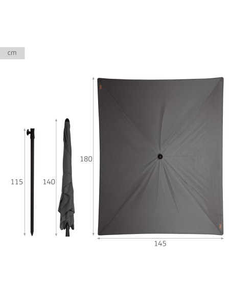 Guarda-sol retangular 180x145 cm cinza
