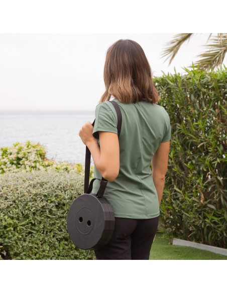 Taburete plegable negro 25x25x44 cm con asa y cinta
