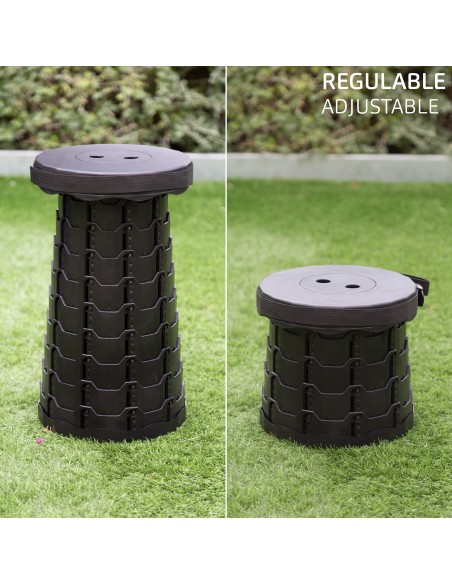 Taburete plegable negro 25x25x44 cm con asa y cinta