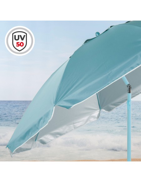 Guarda-sol de praia de 220 cm com capa azul