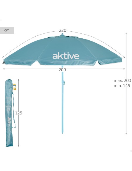 Guarda-sol de praia de 220 cm com capa azul