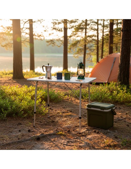 Mesa de camping dobrável ajustável em altura