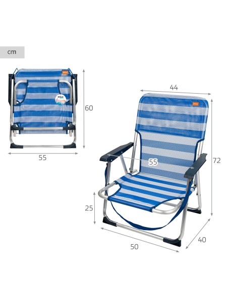 Cadeira de praia baixa fixa 44x40x72 cm riscas de marinheiro