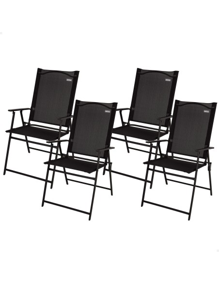 Pacote de 4 cadeiras de jardim dobráveis finas 47x64x95 cm pretas, com braços