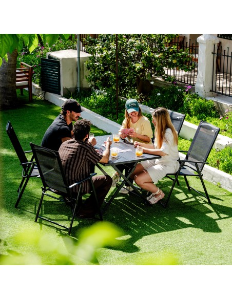 Pacote de 4 cadeiras de jardim dobráveis finas 47x64x95 cm pretas, com braços